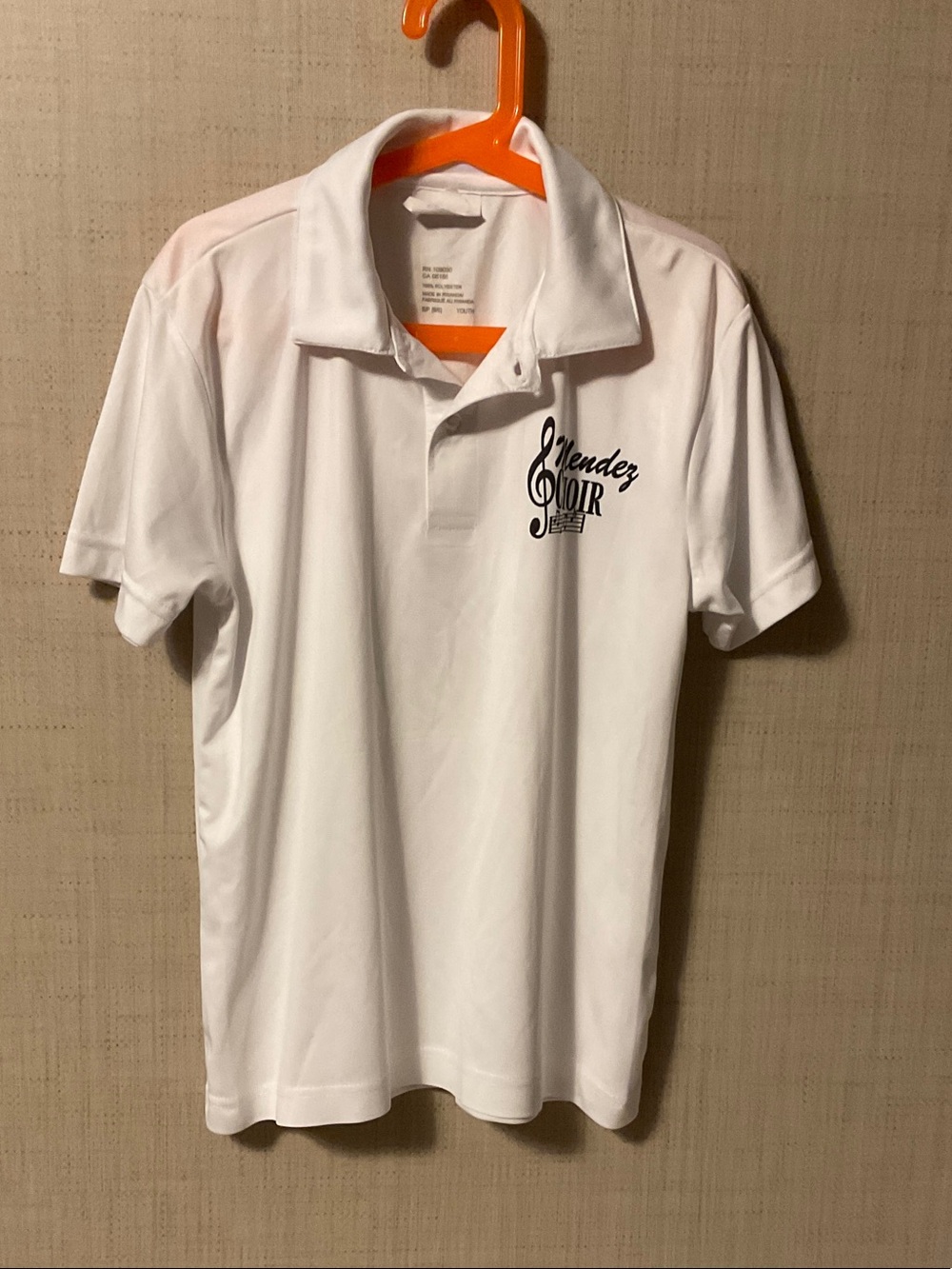 Men's White Polo with Music-Themed Chest Logo